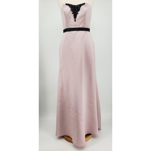 Alfred Angelo Strapless Dress 10 Long Evening Gown Beaded Mauve Pink Black 7284 - Picture 1 of 15